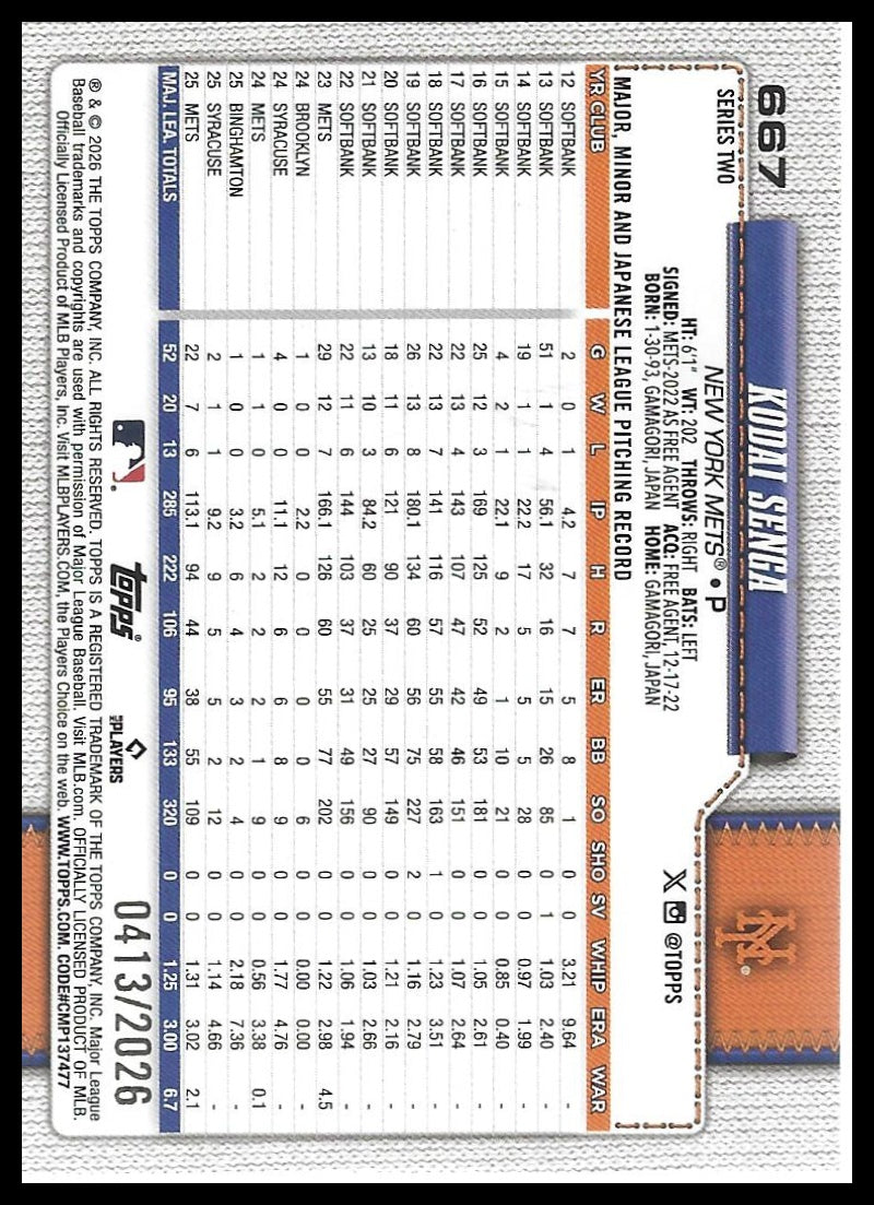 2026 Topps #667 Kodai Senga Gold #/2026