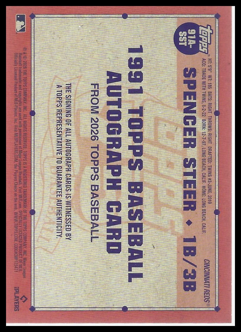 2026 Topps 91A-SST Series 2 Spencer Steer Autograph 1991