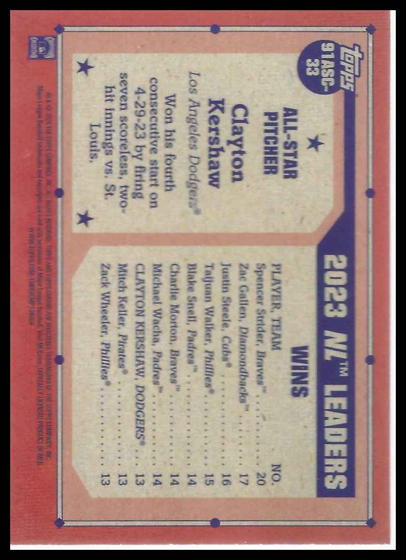 2026 Topps #91ASC-33 Clayton Kershaw Chrome All-Stars Mojo Refractor Series 2