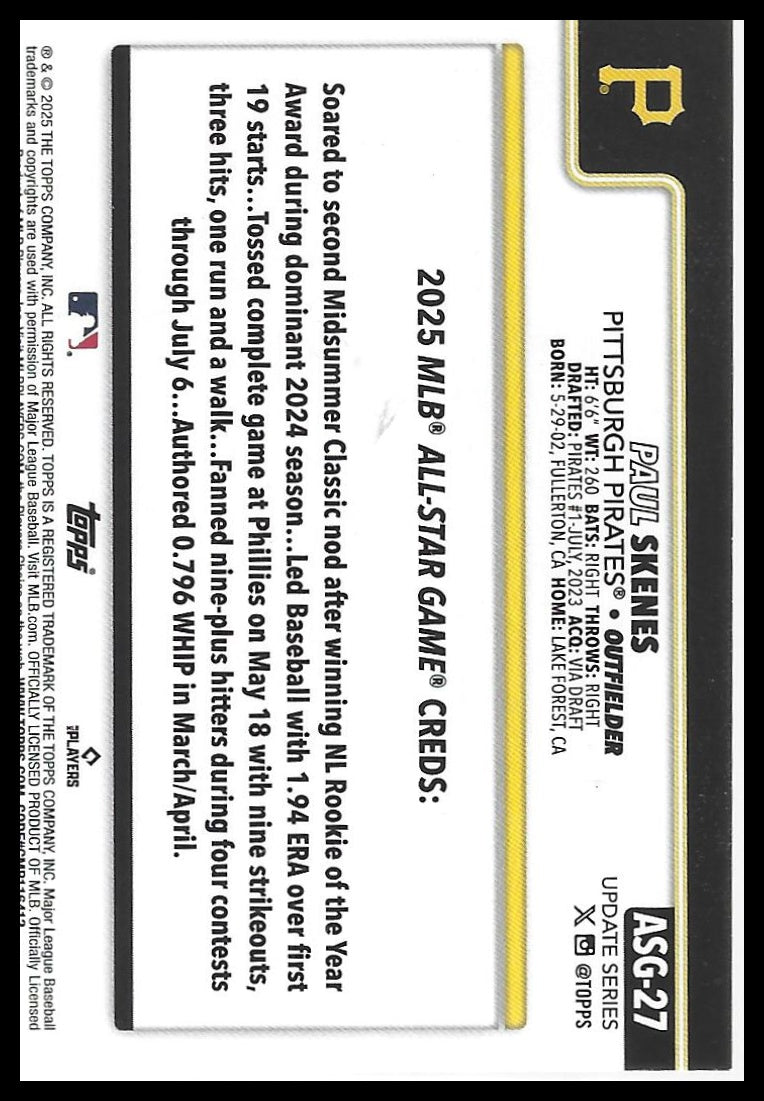 2025 Topps Update #ASG-27 Paul Skenes 2025 All-Star Game