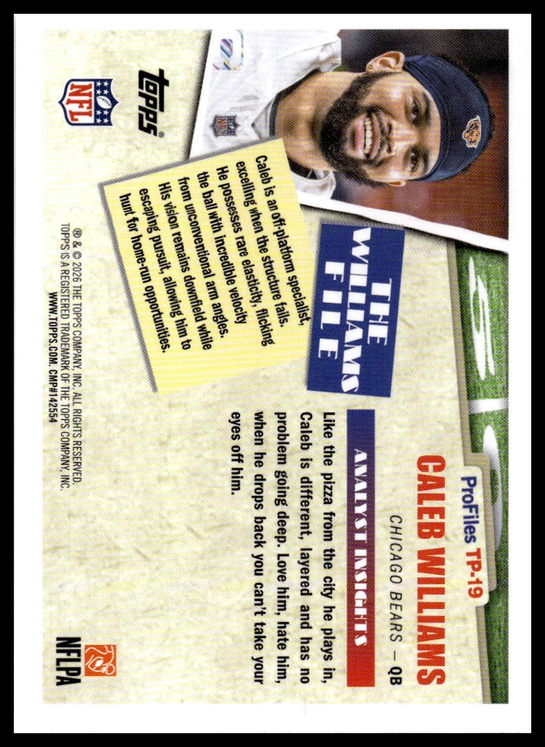 2026 Topps Flagship #TP-19 Caleb Williams Topps Profiles