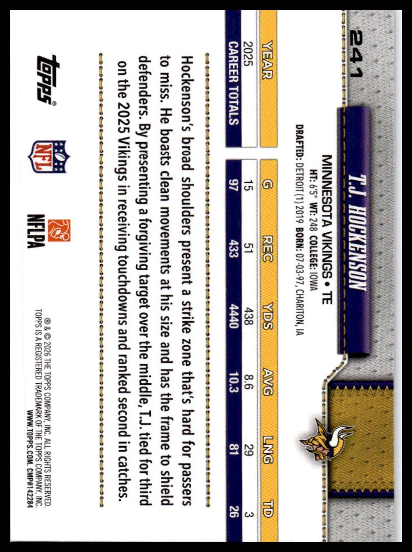 2026 Topps Flagship #241 T.J. Hockenson Diamante Foil