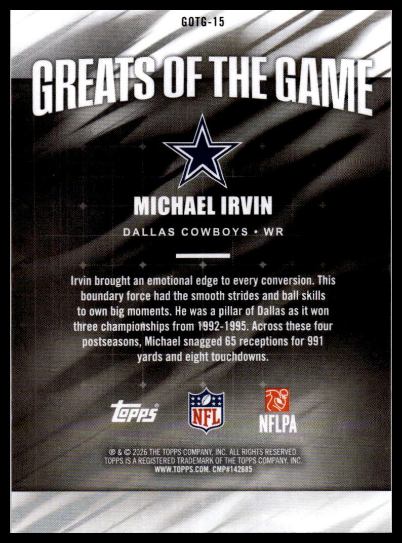 2026 Topps Flagship #GOTG-15 Michael Irvin Greats Of The Game