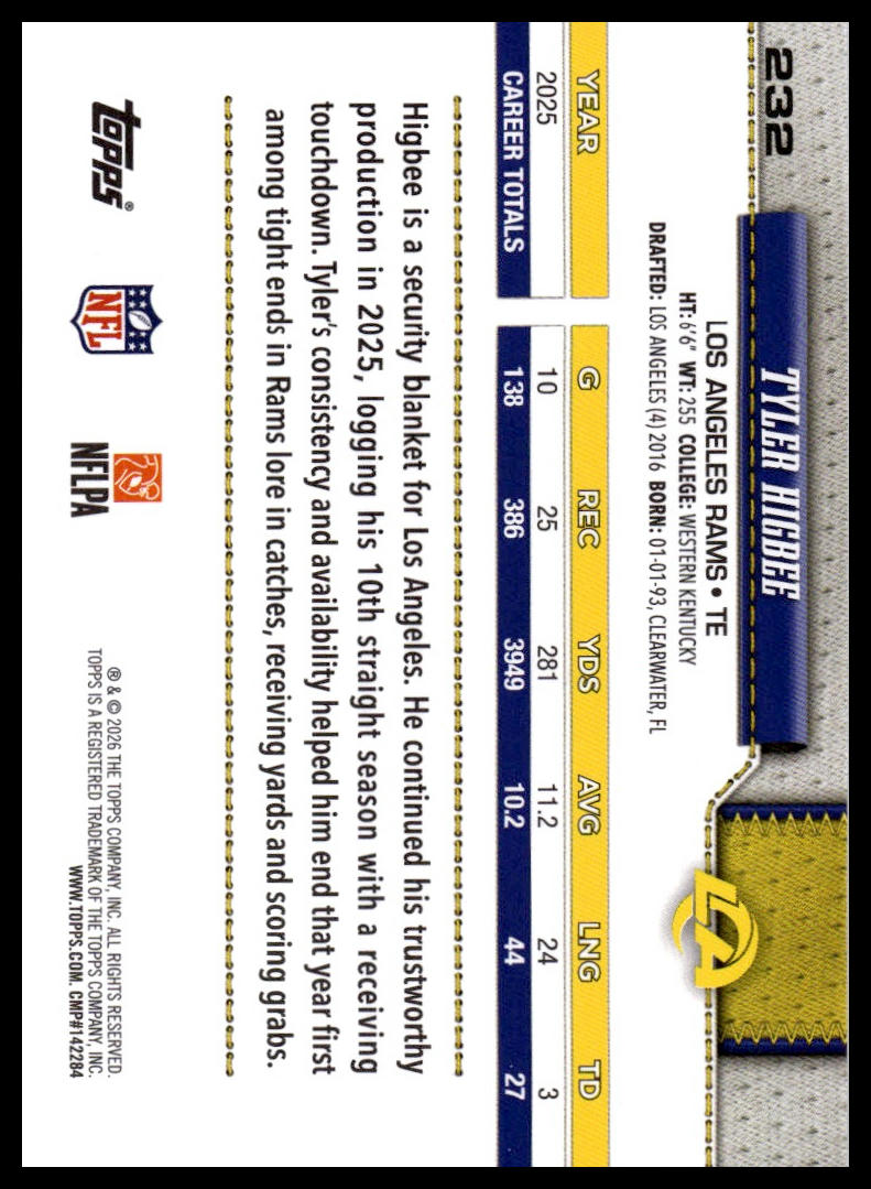 2026 Topps Flagship #232 Tyler Higbee Diamante Foil