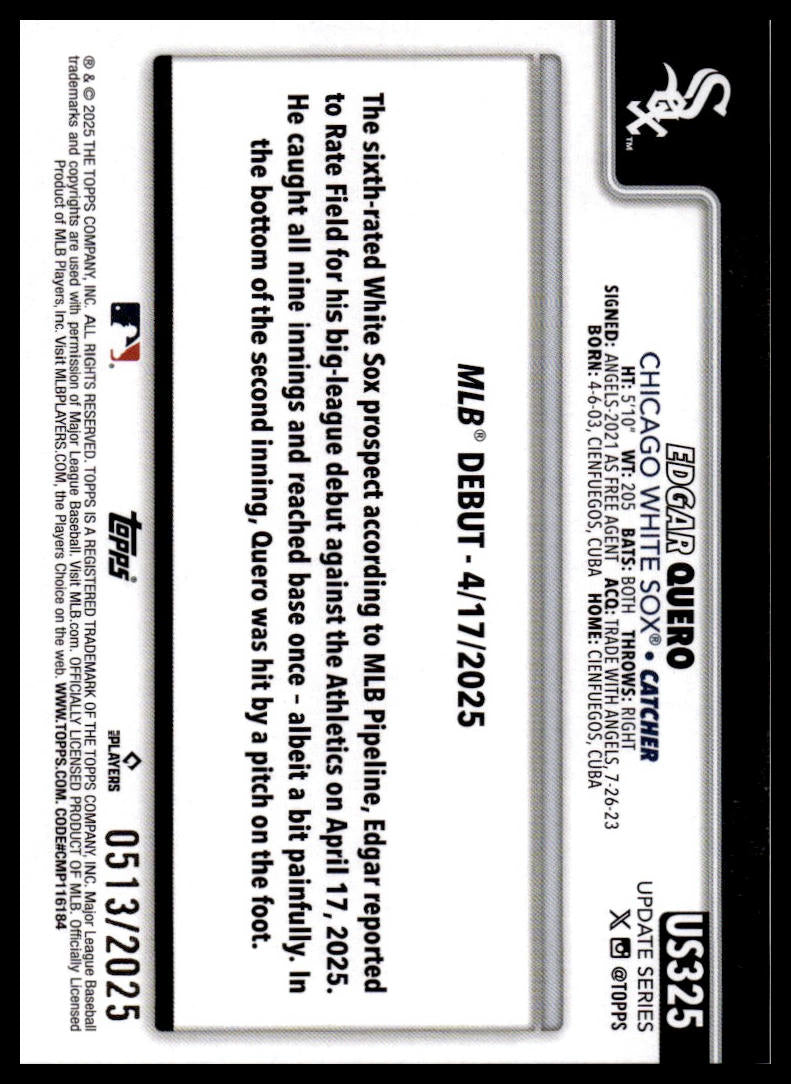 2025 Topps Update #US325 Edgar Quero Gold #/2025