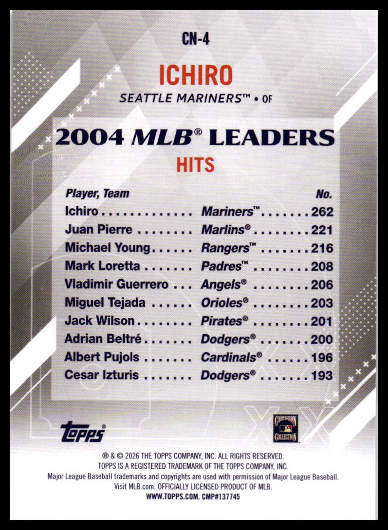 2026 Topps #CN-4 Ichiro Crooked Numbers
