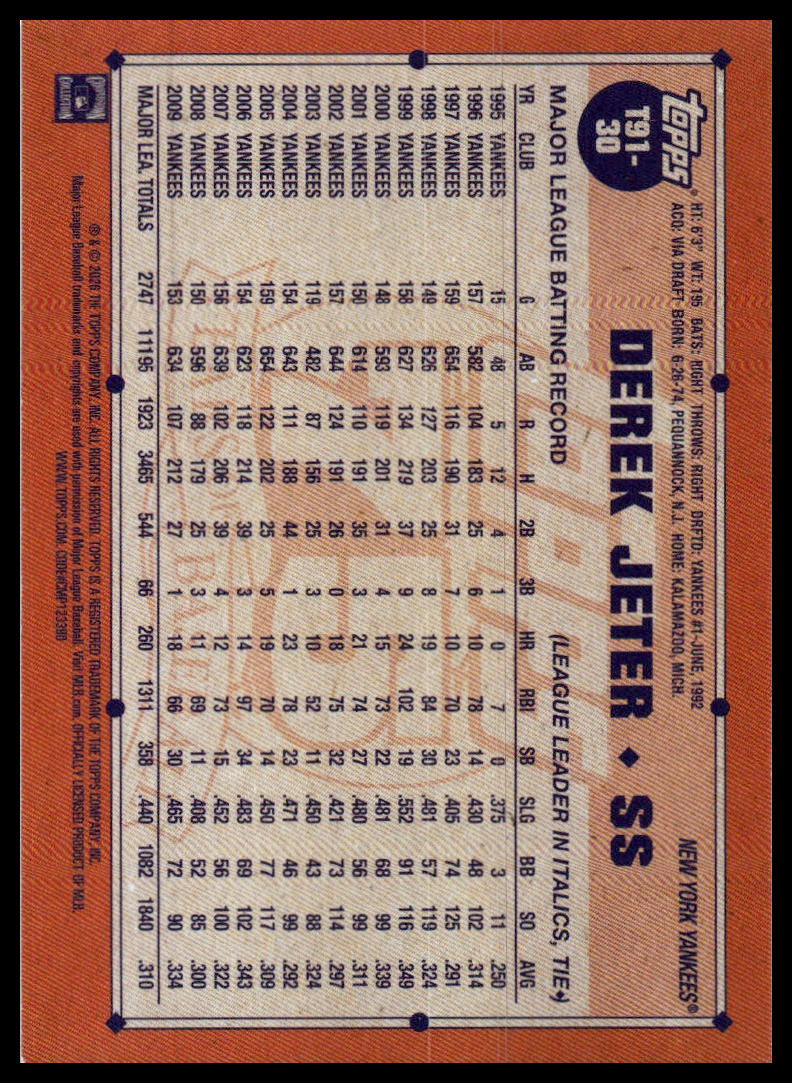 2026 Topps #T91-30 Derek Jeter 1991 Topps Baseball 35th Anniversary (Series One)