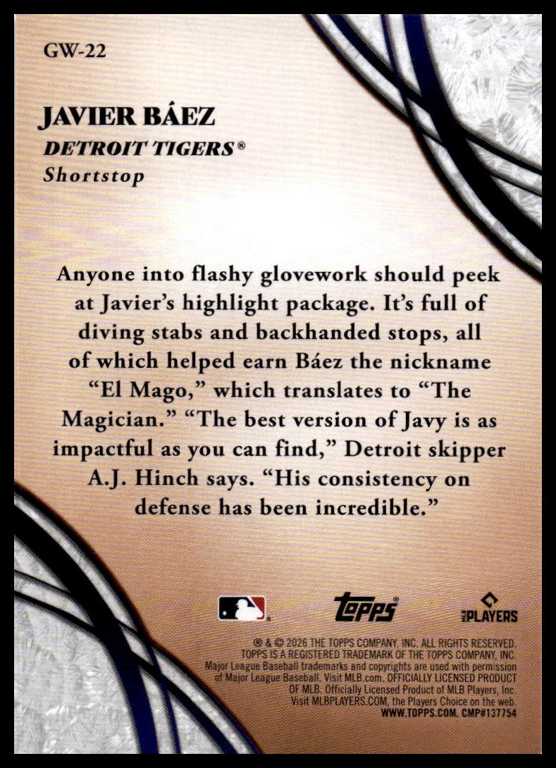 2026 Topps #GW-22 Javier Báez Glove Work