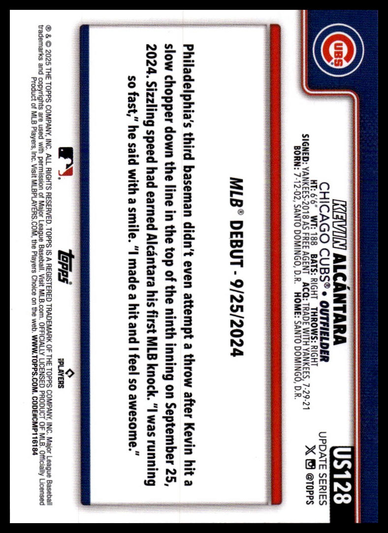 2025 Topps Update #US128 Kevin Alcántara Yellow