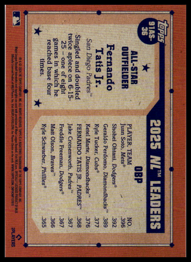 2026 Topps #91AS-36 Fernando Tatis Jr. 1991 All-Stars