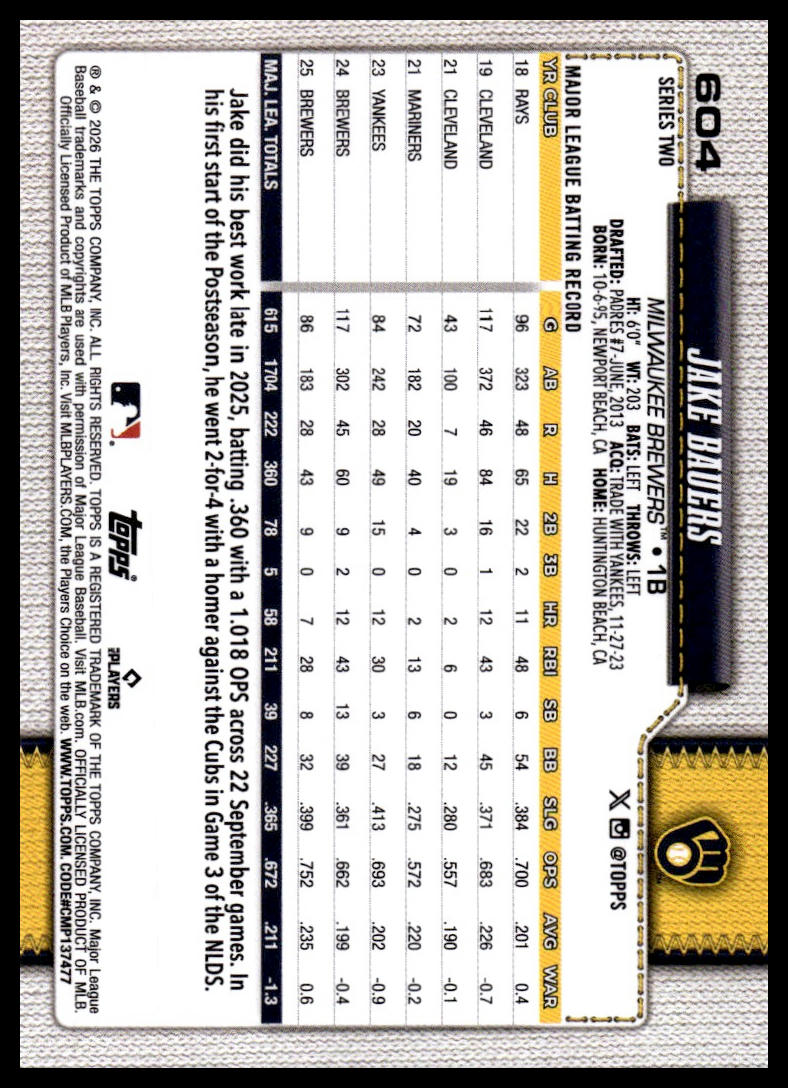 2026 Topps #604 Jake Bauers Silver Crackle Foil