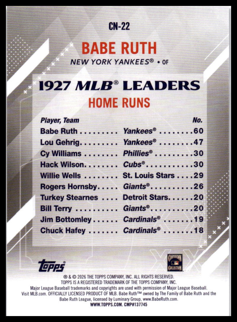 2026 Topps #CN-22 Babe Ruth Crooked Numbers