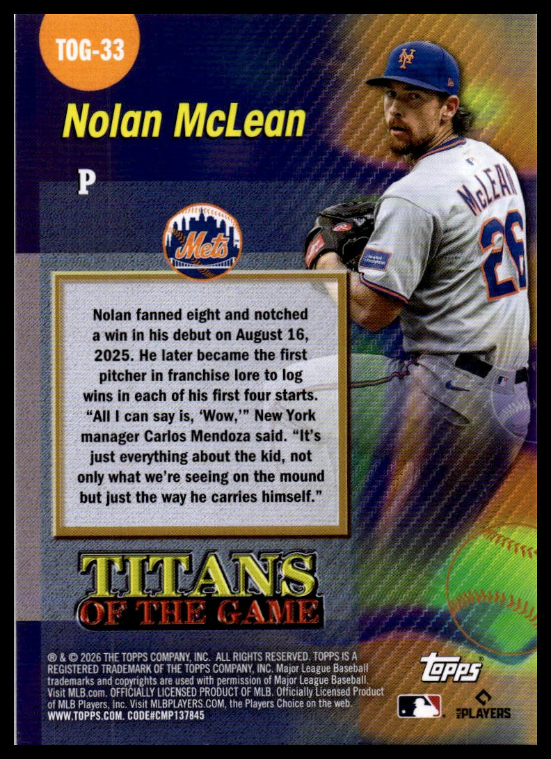 2026 Topps #TOG-33 Nolan McLean Titans of the Game