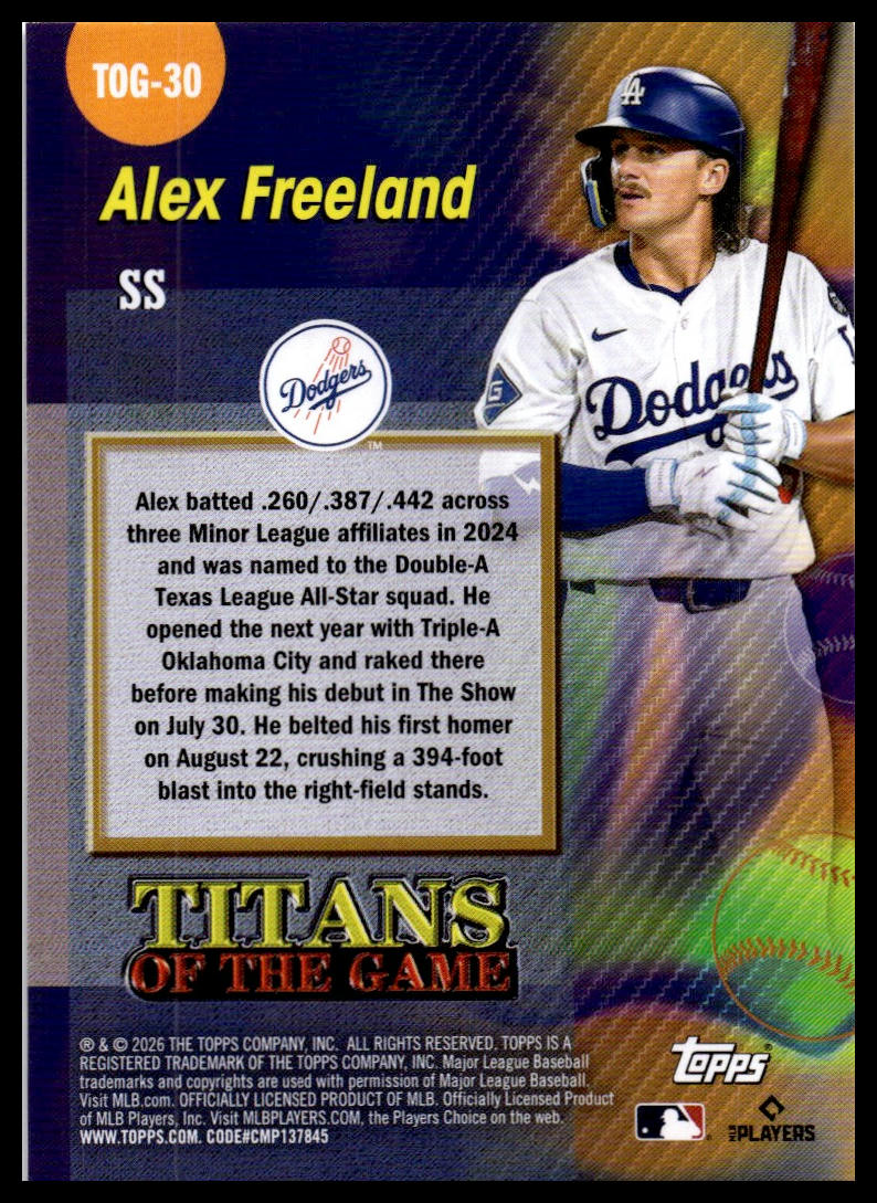 2026 Topps #TOG-30 Alex Freeland Titans of the Game