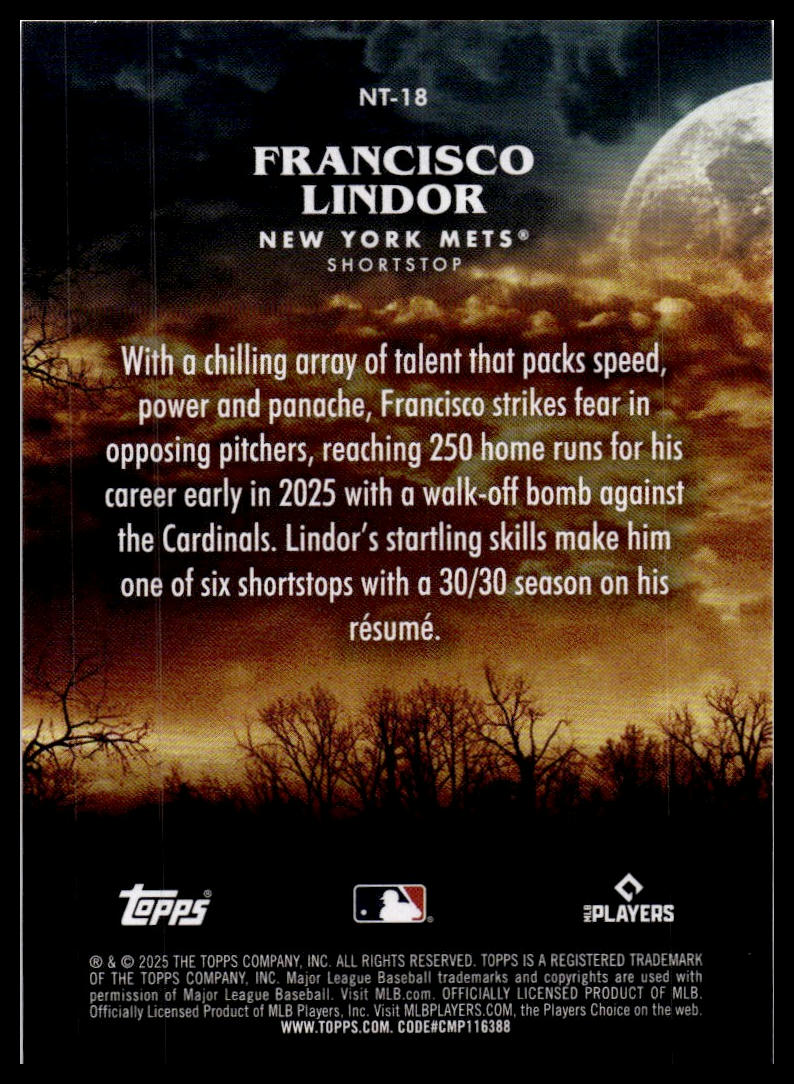 2025 Topps Update #NT-18 Francisco Lindor Night Terrors