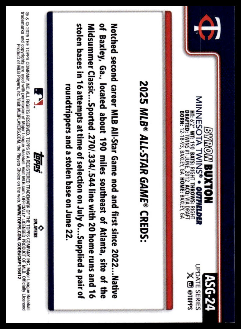 2025 Topps Update #ASG-24 Byron Buxton 2025 All-Star Game