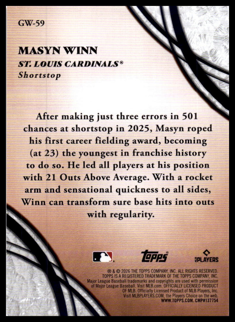 2026 Topps #GW-59 Masyn Winn Glove Work
