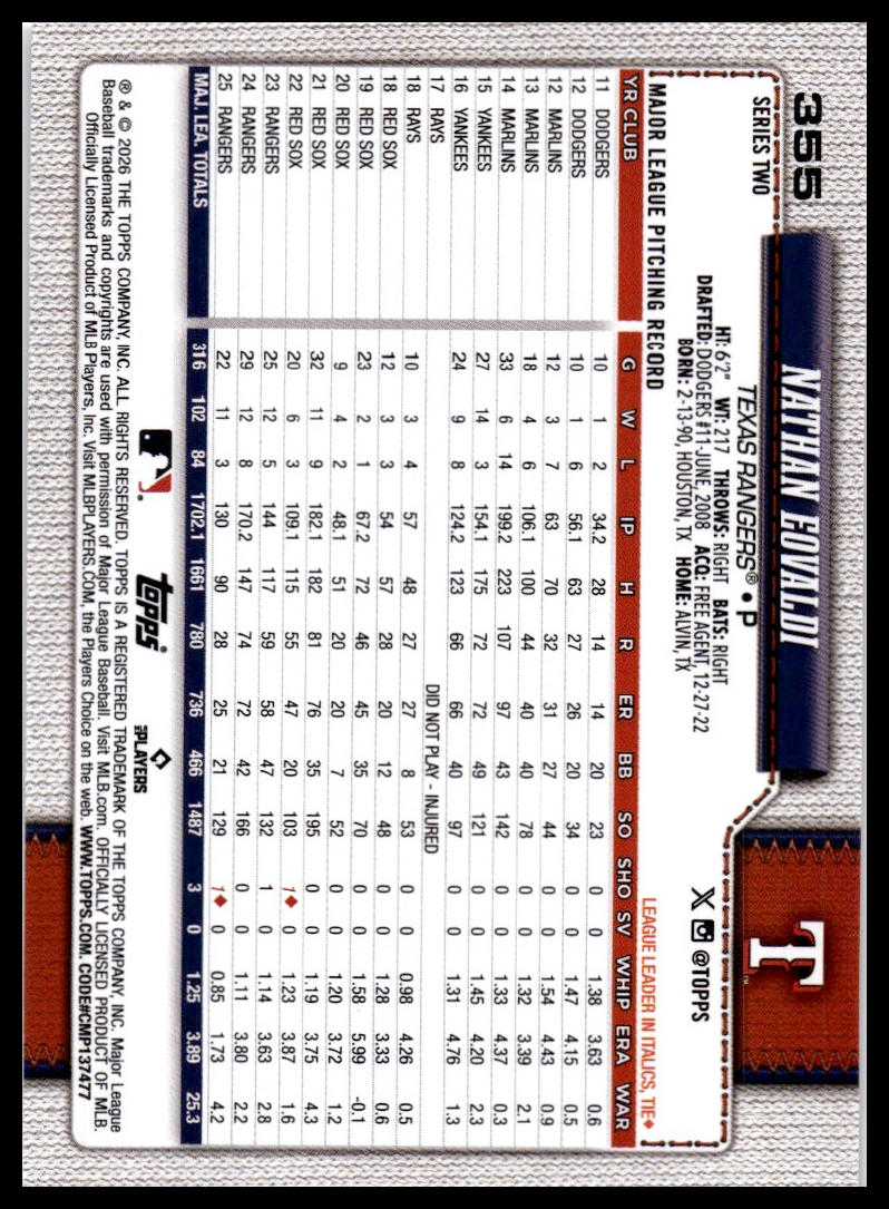 2026 Topps #355 Nathan Eovaldi Diamante Foil