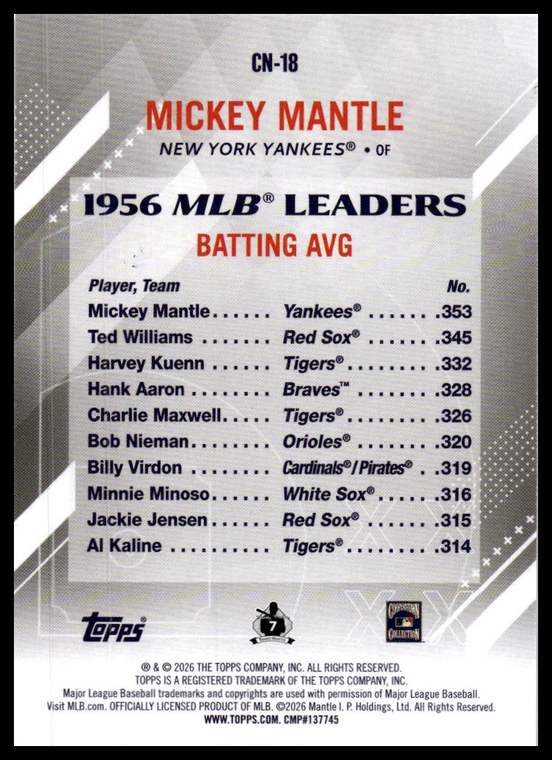 2026 Topps #CN-18 Mickey Mantle Crooked Numbers
