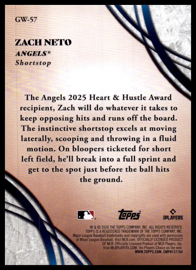 2026 Topps #GW-57 Zach Neto Glove Work