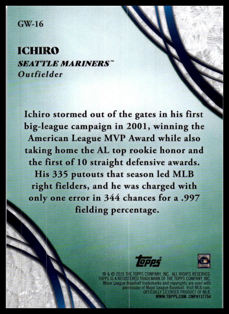 2026 Topps #GW-16 Ichiro Glove Work