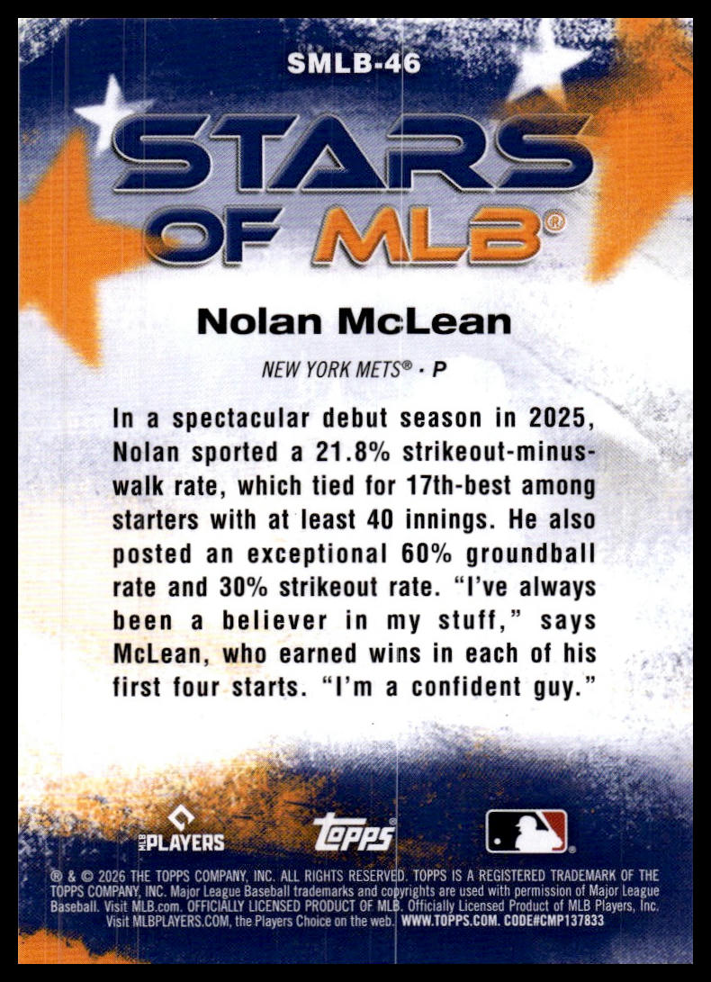 2026 Topps #SMLB-46 Nolan McLean Stars of MLB