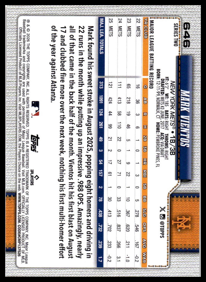 2026 Topps #646 Mark Vientos Holiday
