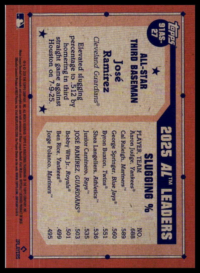2026 Topps #91AS-27 José Ramírez 1991 All-Stars