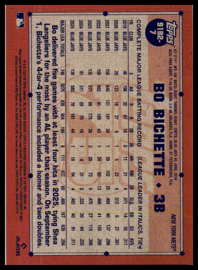 2026 Topps #91B2-7 Bo Bichette 1991 Topps Baseball 35th Anniversary (Series Two)