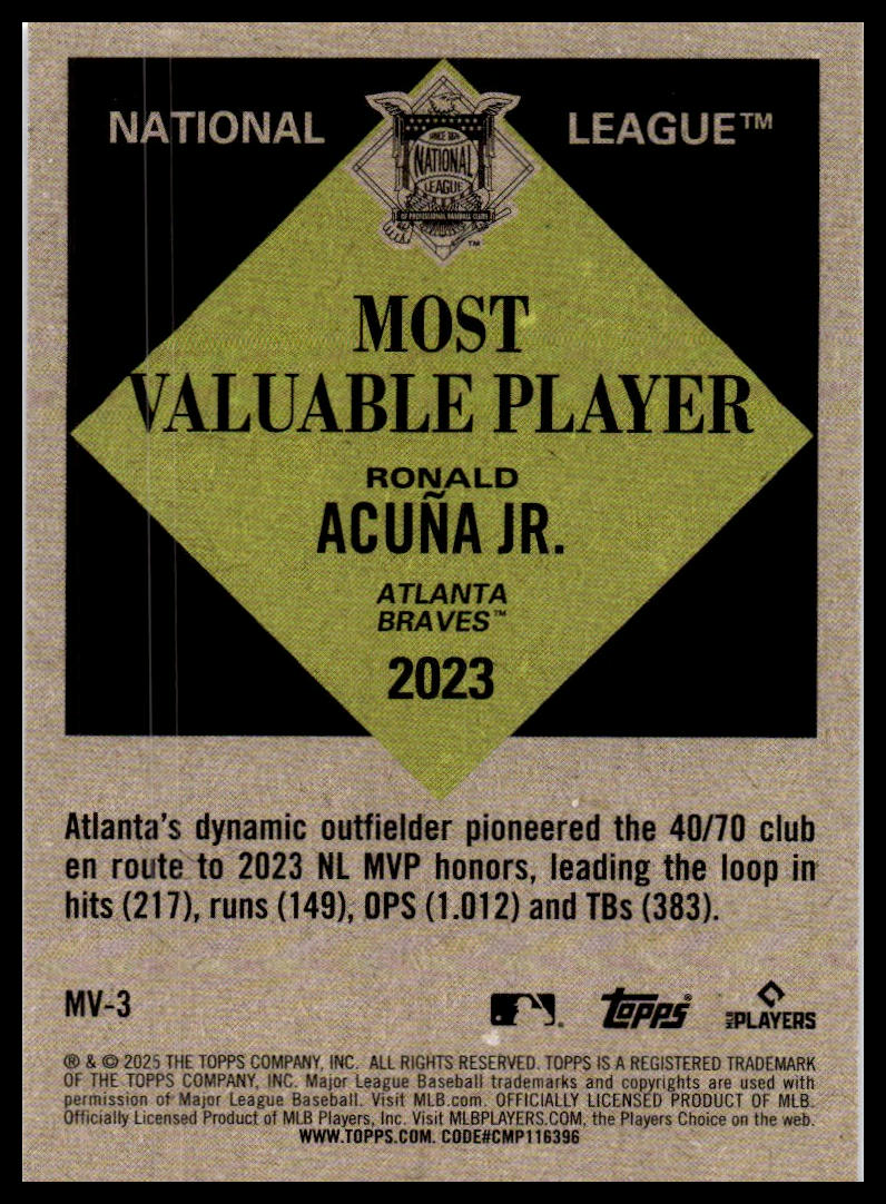 2025 Topps Update #MV-3 Ronald Acuña Jr. Most Valuable