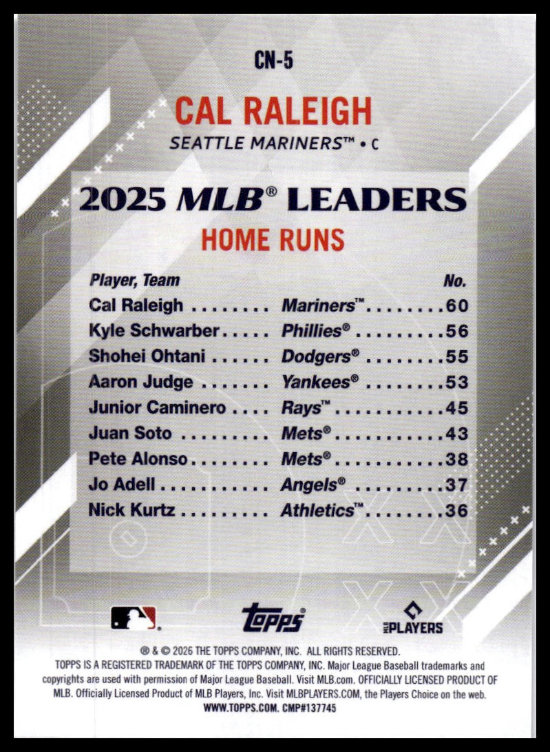 2026 Topps #CN-5 Cal Raleigh Crooked Numbers