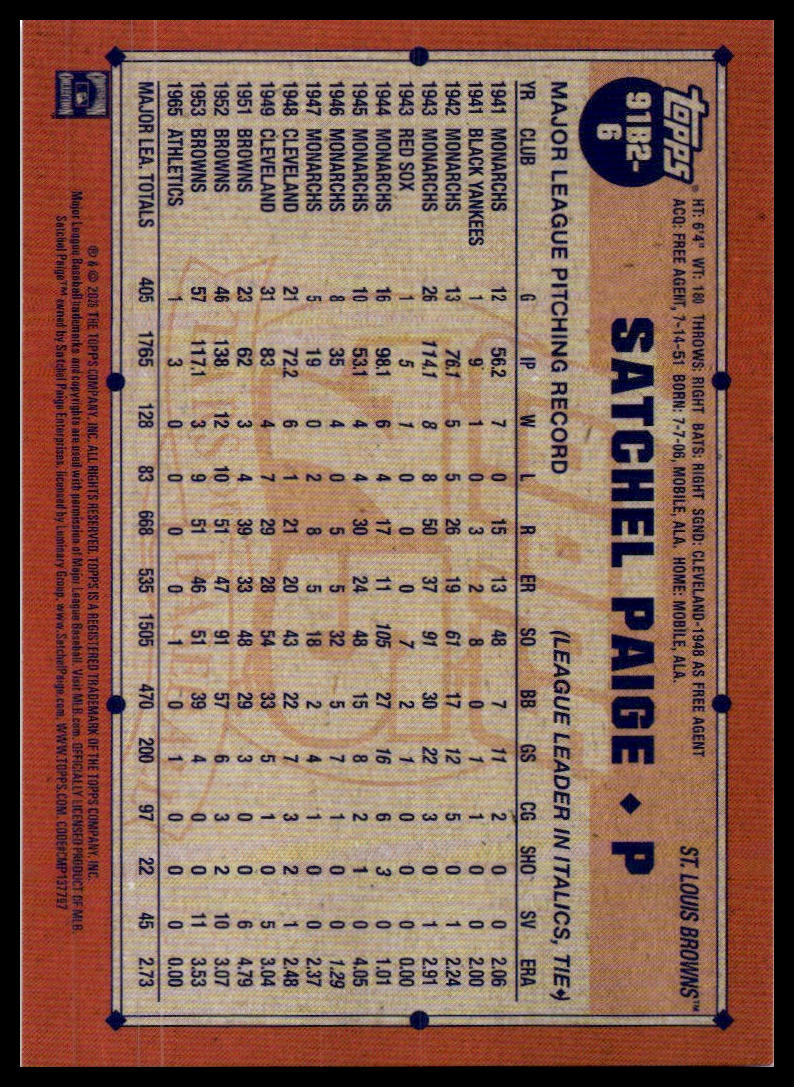 2026 Topps #91B2-6 Satchel Paige 1991 (Series Two)