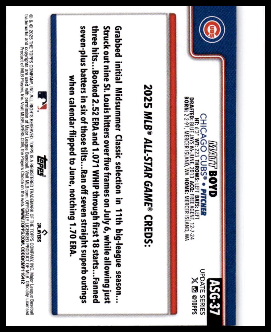 2025 Topps Update #ASG-37 Matt Boyd 2025 All-Star Game
