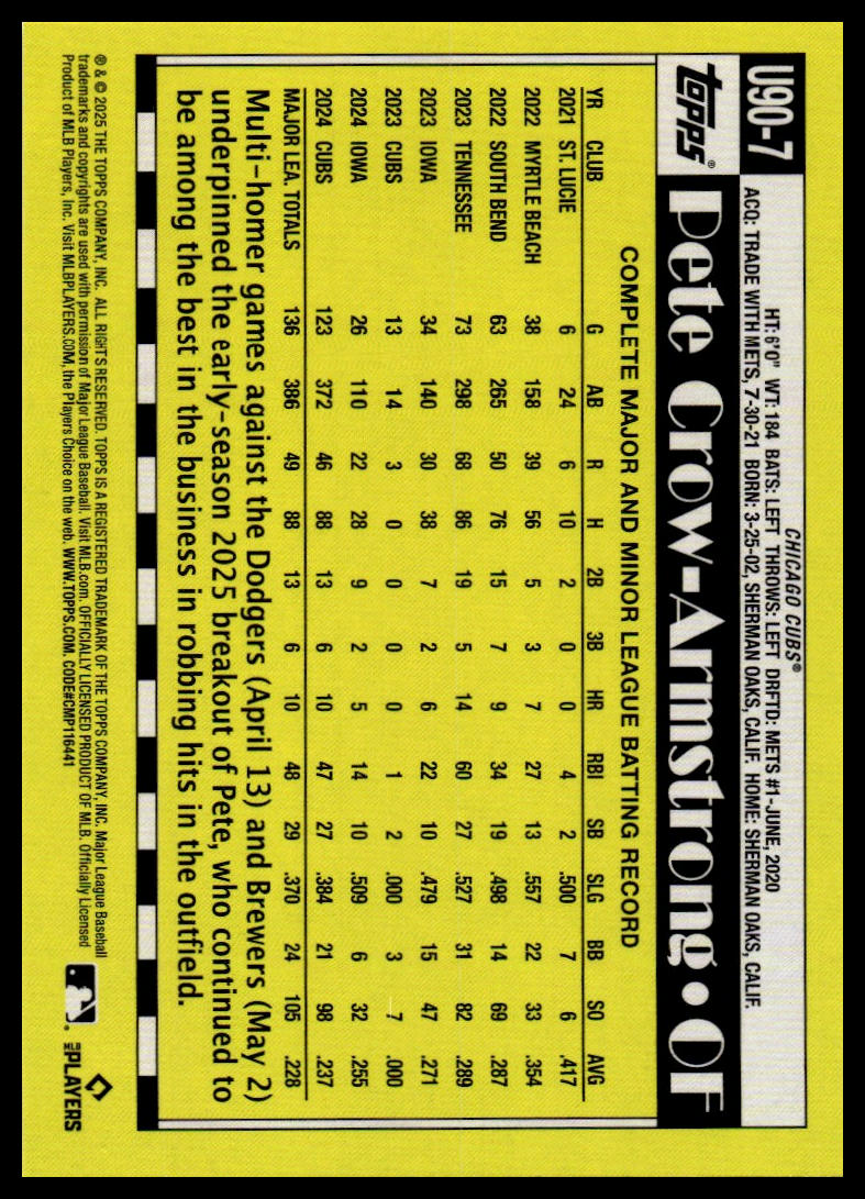 2025 Topps Update #U90-7 Pete Crow-Armstrong 1990