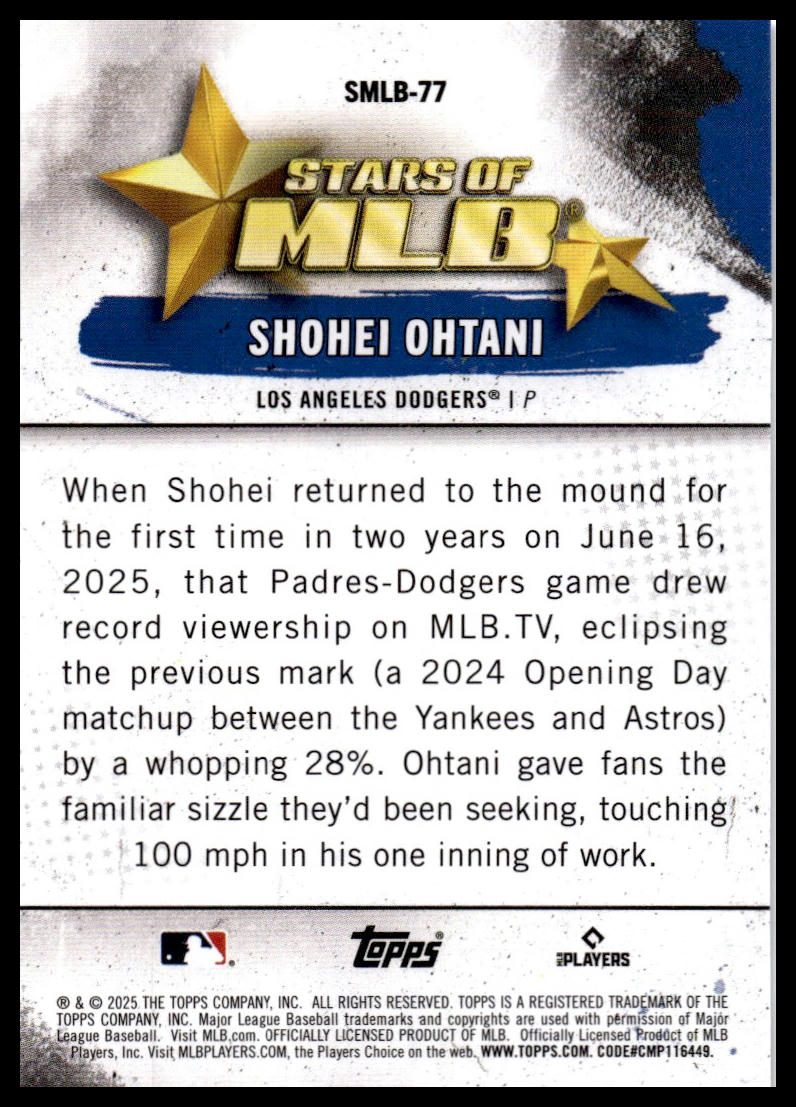 2025 Topps Update #SMLB-77 Shohei Ohtani Stars of MLB