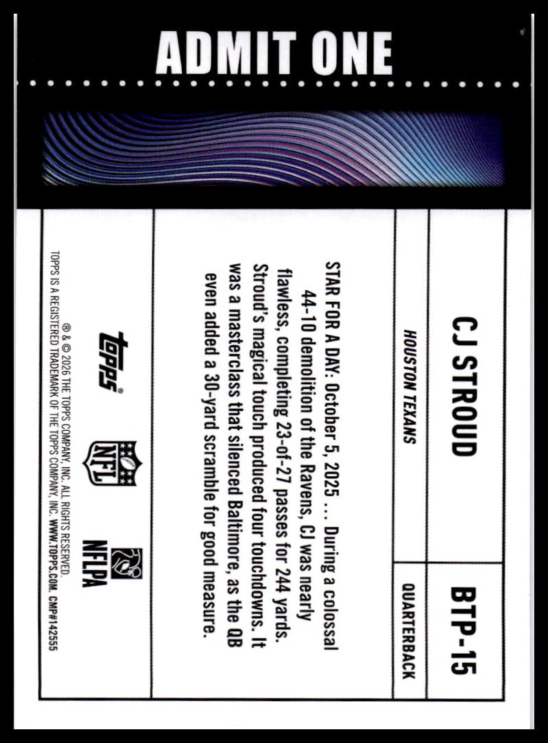2026 Topps Flagship #BTP-15 CJ Stroud Big Ticket Players